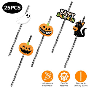 24-Pieces: Halloween Party Striped Decorative Paper Straws — view 8