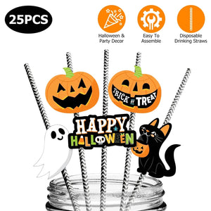 24-Pieces: Halloween Party Striped Decorative Paper Straws — view 3