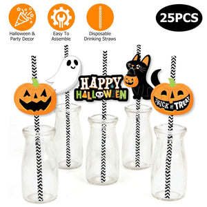 24-Pieces: Halloween Party Striped Decorative Paper Straws — view 6