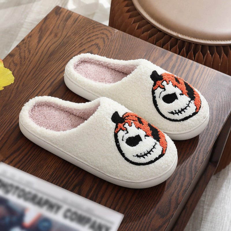 Halloween Ghost Pumpkin Unisex Fur Slippers