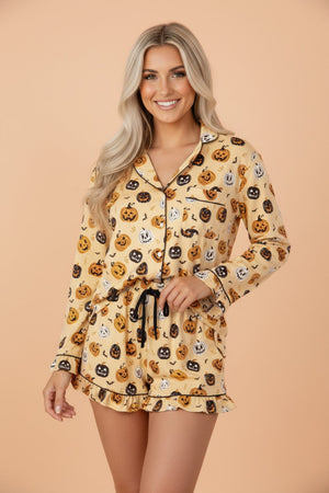 Halloween Jack-O-Lantern Ruffle Top & Shorts Lounge Set — view 1
