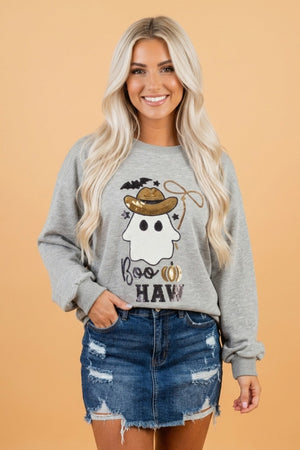 Halloween Western Ghost Sequin Graphic Long Sleeve Sweatshirt — view 1