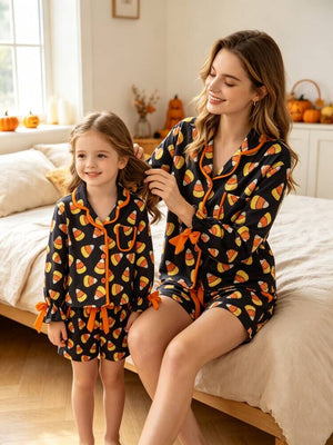Halloween Candy Corn Mommy and Me Pajama Set Matching Lounge Set — view 1