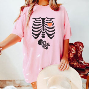 Skeleton Halloween Maternity T-Shirt - Funny Pregnancy Announcement Tee, Spooky Baby Reveal — view 2