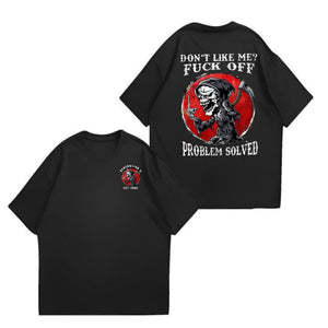 Don’t Like Me F*ck Off Problem Solved T-Shirt – Funny Halloween Graphic Tee, Unisex Casual Cotton Shirt — view 2
