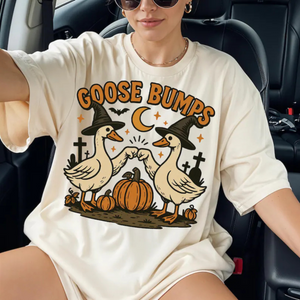 "Goose Bumps" Halloween T-Shirt – Witch Goose Clipart, Cute Halloween Design, Fall Pumpkin Goose Tee — view 2