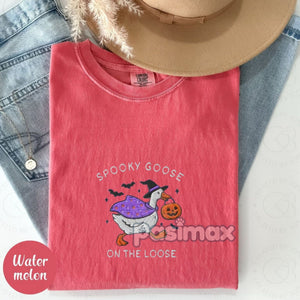 The Ghostly Goose Embroidered Comfort Colors® T-Shirt – Quirky Halloween Goose Tee — view 2