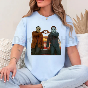 90S Vintage Retro Heart Hands Michael And Jason Halloween TShirt — view 2