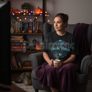 Vintage Haunted Mansion Hitchhiking Ghosts T-Shirt - Retro Halloween "Welcome Foolish Mortals" Tee, Premium 100% Cotton Disney Vacation Top, Funny Spooky Family Trip Shirt, Classic 999 Happy Haunts Graphic, Soft Lived-In Heavyweight Theme Park Apparel — view 2