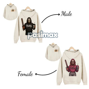 Wifey & Hubby Jason Hoodie – Halloween Couple Outfits, Spooky Wife Husband Pullover — view 2