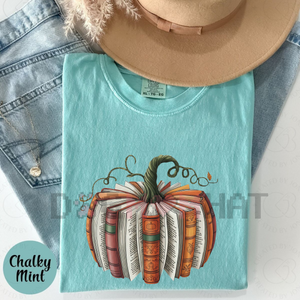 Fall Pumpkin Made With Books – Ready To Press Transfer, Halloween T-Shirt Design — view 2