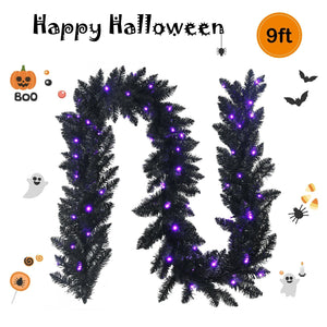 9 Feet Pre-lit Christmas Halloween Garland with 50 Purple LED Lights — view 3