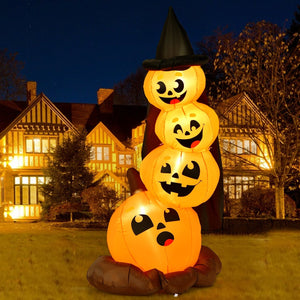 7 Feet Halloween Inflatable Pumpkin Combo with Witch's Hat and LED Lights — view 2