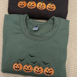 Embroidered Halloween Pumpkins & Bats Sweatshirt – Spooky Season Crewneck — view 2