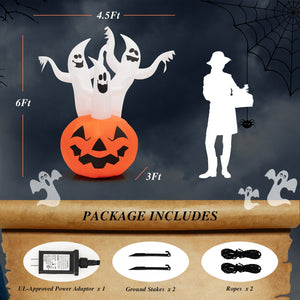 6 Feet Inflatable Halloween Ghosts with Pumpkin Decor and Rotating Lamp — view 5