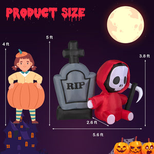 5 Feet Inflatable Halloween Ghost Holding Sickle and Tombstone Yard Decor — view 4
