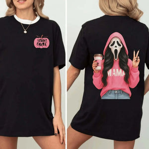 Pink Spooky Mama Halloween T-Shirt - Ghost Mama Crewneck, Fall Coffee Tee — view 2