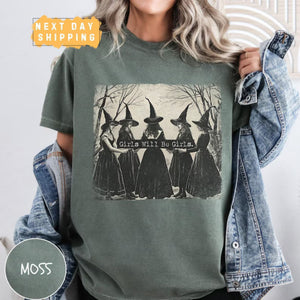 Cozy Retro 'Girls Will Be Girls' Witch Shirt – Comfort Colors® Nostalgic Halloween Tee, Funny Witchy Vibes Fall Staple — view 2