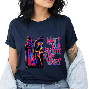 Ghostface T-Shirt - 'What’s Your Favorite Scary Movie?’ Halloween Horror Tee, Scream Movie Fan Apparel — view 2
