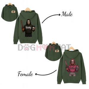Wifey & Hubby Jason Hoodie – Halloween Couple Outfits, Spooky Horror Movie Shirt, Anniversary Gift — view 2