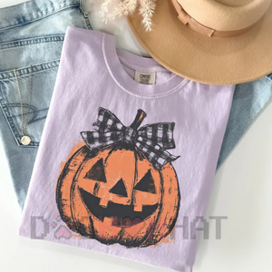 Comfort Colors® Jack o' Lantern Shirt – Preppy Coquette Halloween T-Shirt, Women's Pumpkin Bow Tee — view 2
