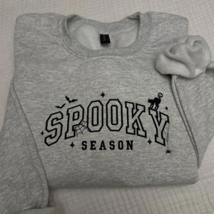 Spooky Season Halloween Cat Bats Spiderweb Embroidered Spooky Season Sweatshirt — view 2