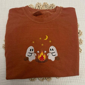 Haunted Campsite Embroidered Comfort Colors T-Shirt – Unique Halloween Ghost Tee — view 2