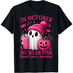 Pink Power Halloween Awareness Shirt - Cute Ghost & Pumpkin Breast Cancer Tee, October Statement Graphic — view 2