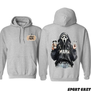 Spooky Mama Coffee Ghost Hoodie – Cozy Unisex Pullover for Moms, Fun Halloween Design, Perfect for Fall, Pumpkin Patch & Trick or Treating — view 2