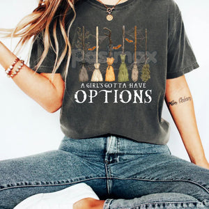 'A Girl Gotta Have Options' Witches Halloween Shirt – Retro Halloween T Shirt, Funny Witch Tee, Empowered Spooky Season Apparel — view 2