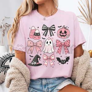 Comfort Colors® Pink Girly Bows Halloween Tee – Cute Ghost Shirt — view 2