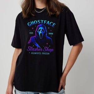 Halloween Neon Horror Characters Shirt - Glowing Horror T-Shirt, Spooky Neon Apparel — view 3