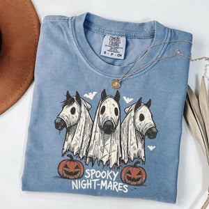 Comfort Colors Halloween Spooky Night-Mares Horse Shirt, Cute Ghost Horse Tee, Western Halloween Cowgirl Graphic T-Shirt, Fall Season Gift — view 2