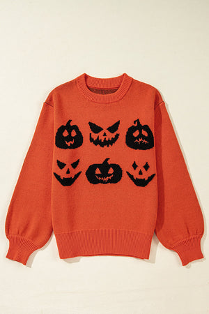 Halloween Pumpkin Face Drop Shoulder Sweater — view 6
