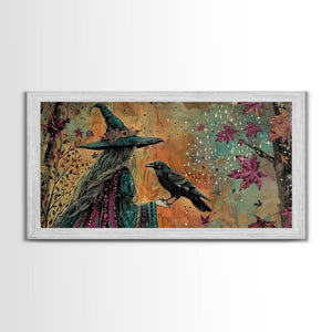 The Witch and The Raven Familiar, Framed Canvas Print, Halloween Gift, Halloween Props, Halloween Wall Art — view 5