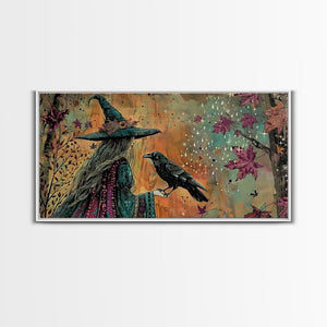 The Witch and The Raven Familiar, Framed Canvas Print, Halloween Gift, Halloween Props, Halloween Wall Art — view 6