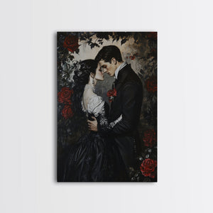 Dark Romance Painting Print, Victorian Gothic Wall Art, Halloween Decor, Gift Idea For Goth Couples, Goth Decor, Goth Wall Art, Dark Academia — view 1