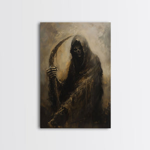 Haunting Grim Reaper with Scythe - Dark Halloween Nightmare Gothic Art Framed Canvas Print, Spooky Wall Decor — view 3