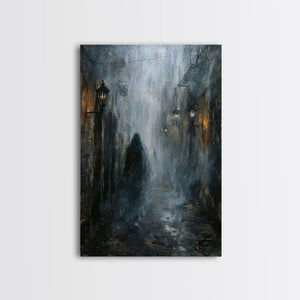 Misty Alley Canvas Print - Halloween Art, Spooky Home Decor, Dark Alley Wall Art, Ghost Art, Halloween Decor, Framed Canvas Print Creepy Art — view 3