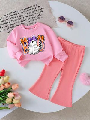 Children's Halloween Graphic Sweatshirt and Flare Pants Set — view 13
