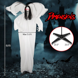 6.6 Feet Halloween Animatronic Standing Angel with Sound-Activated Light-up Eyes and Flapping Wings — view 4