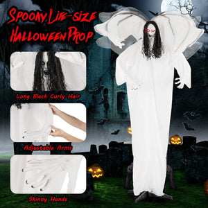 6.6 Feet Halloween Animatronic Standing Angel with Sound-Activated Light-up Eyes and Flapping Wings — view 5