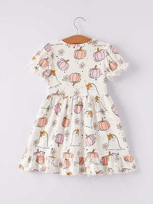 Halloween Pumpkin Ghost Print Cute Girls Dress — view 8
