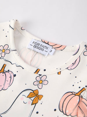 Halloween Pumpkin Ghost Print Cute Girls Dress — view 9