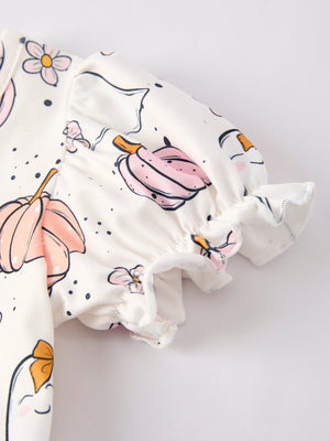 Halloween Pumpkin Ghost Print Cute Girls Dress — view 10