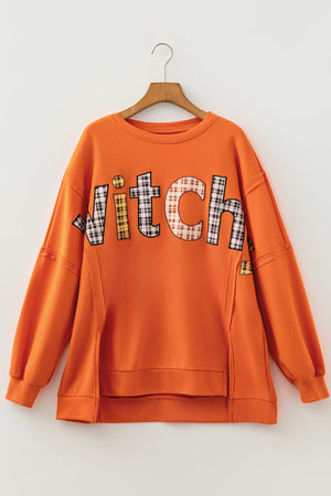 Halloween Witchy Plaid Patchwork Exposed Seam Sweatshirt — view 2