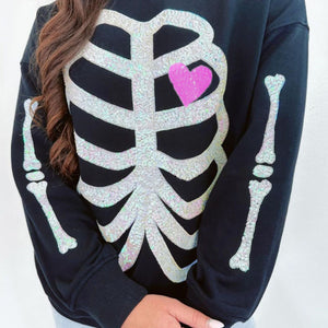 Sequin Skeleton Halloween Sweatshirt for Women – Spooky Casual Crew Neck Pullover, Long Sleeve Fall Streetwear — view 7