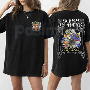 Scary Godmother Halloween Graphic T-Shirt – Retro Nostalgic Spooky Season Unisex Cotton Shirt — view 3