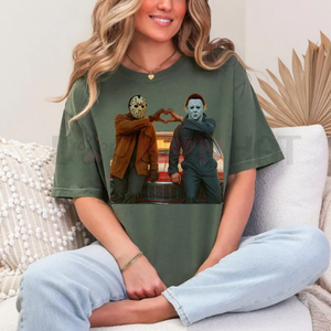 90S Vintage Retro Heart Hands Michael And Jason Halloween TShirt — view 3