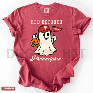 'Red October' Halloween Ghost T-Shirt – Spooky Baseball Philadelphia Tee, Phillies Fan Vintage Halloween Shirt — view 3